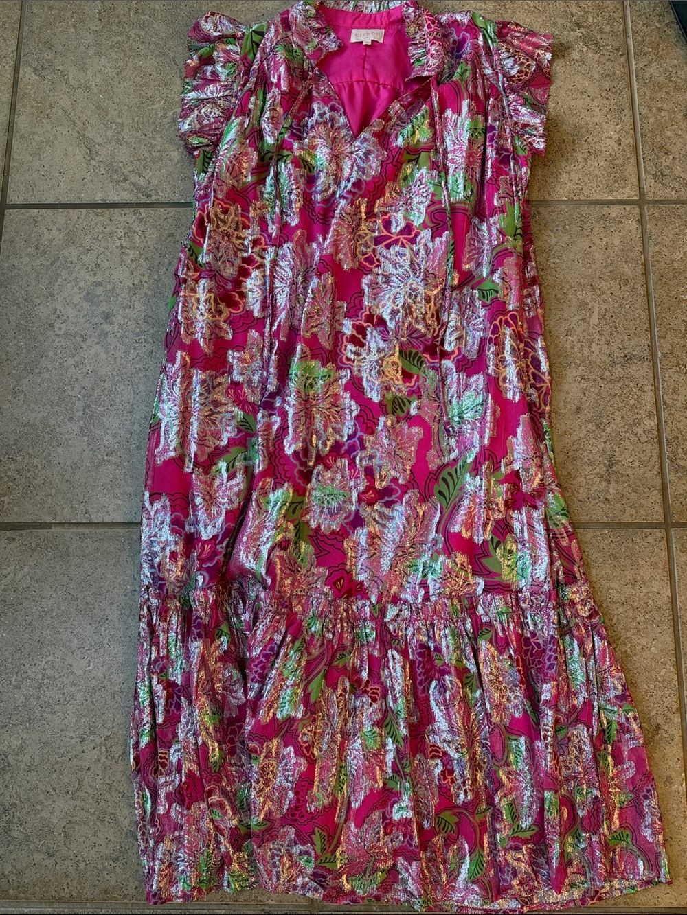 Floral Midi Dress in Bright Pink